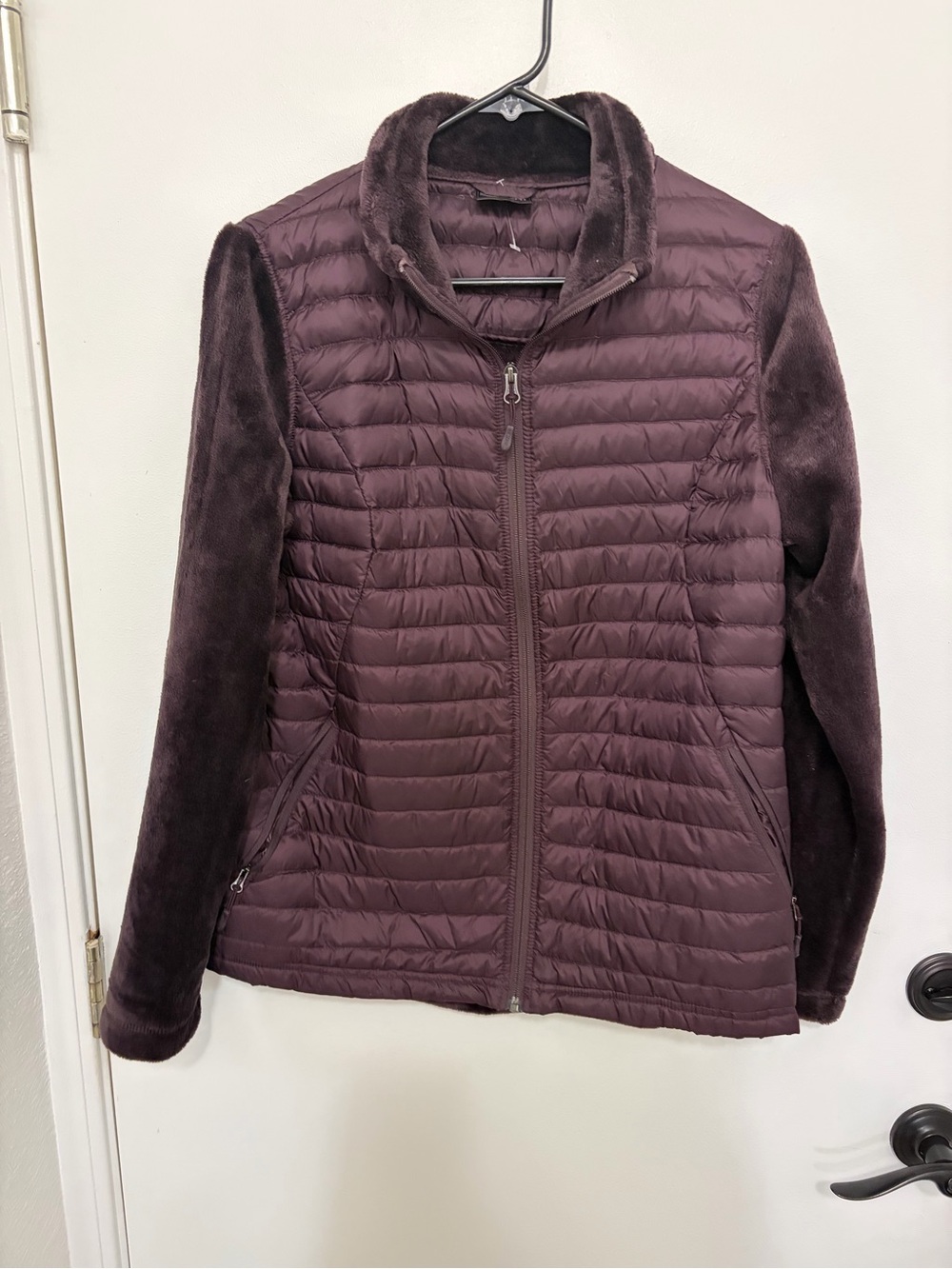 32 Degrees Heat Quilted Puffer Jacket with Plush Sleeves - Plum